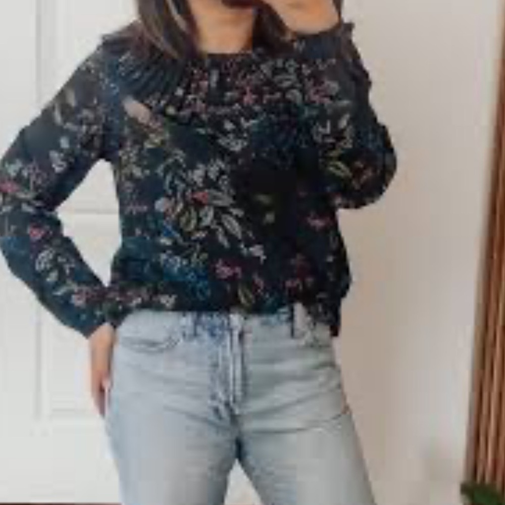 Banana Republic Long Sleeve Josephine Asymmetrical Pleated Top in Wisps of Teal